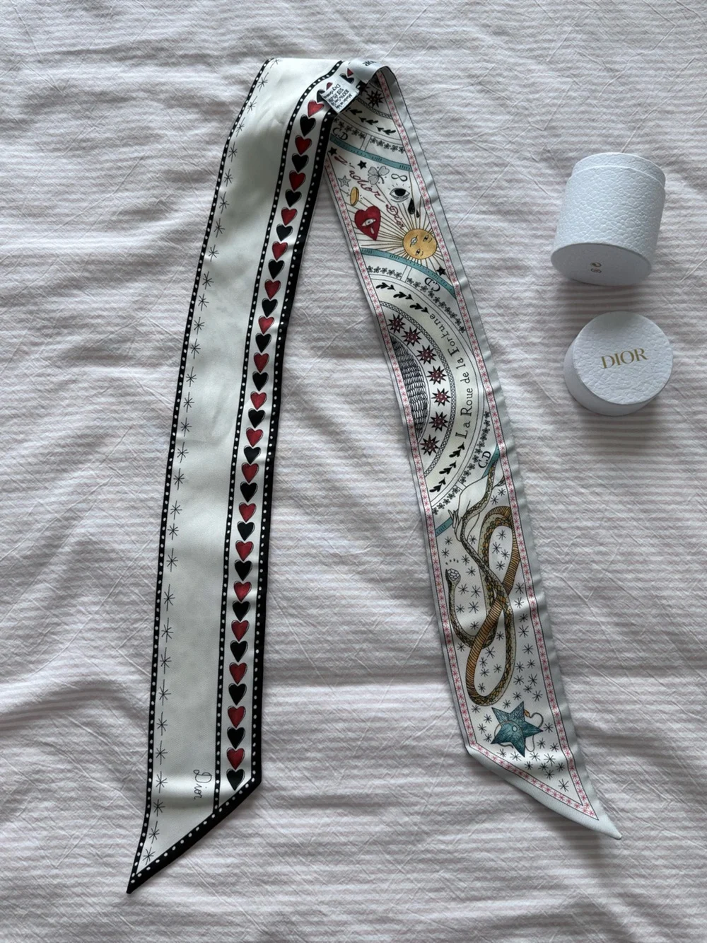 DIOR Silk Twilly Scarf with Red Heart Accent